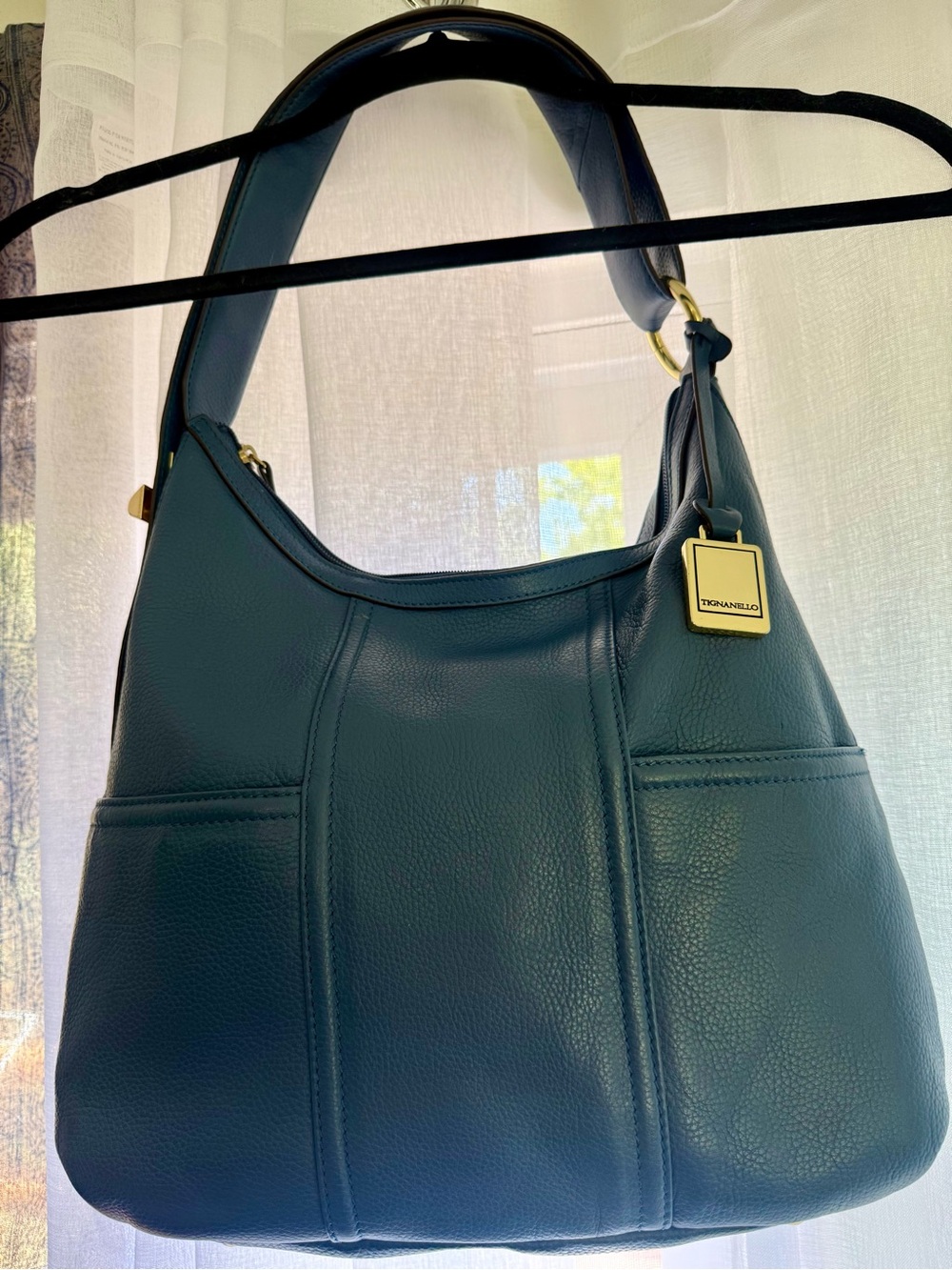 Tignanello Blue Leather Hobo Shoulder Bag Gold Hardware EUC